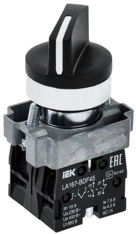 Переключатель LA167-BDF45 на 2 полож. 1НО+1НЗ черн. KARAT IEK BSW20-BDF45-3-24-67-2-K02