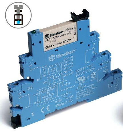 Интерфейсный модуль, электромеханическое реле; 1CO 6A; контакты AgNi+Au; питание 230-240В AC/DC; подавление утечки тока | 385132405060 Finder