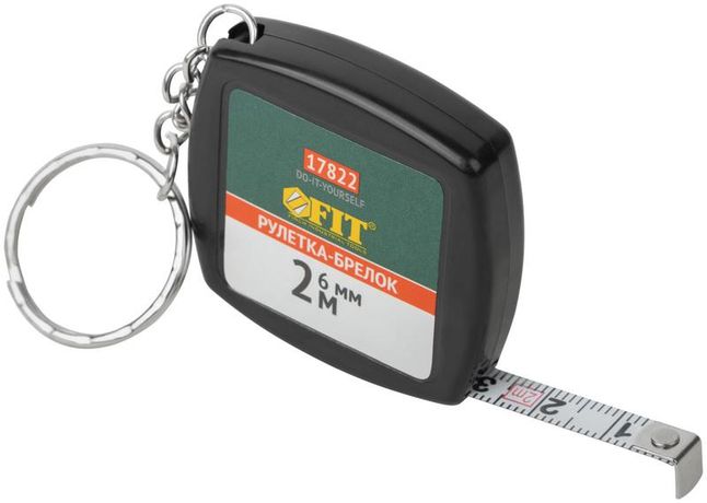 Рулетка-брелок 2 м x 6 мм, черная квадратная - 17822 РОС