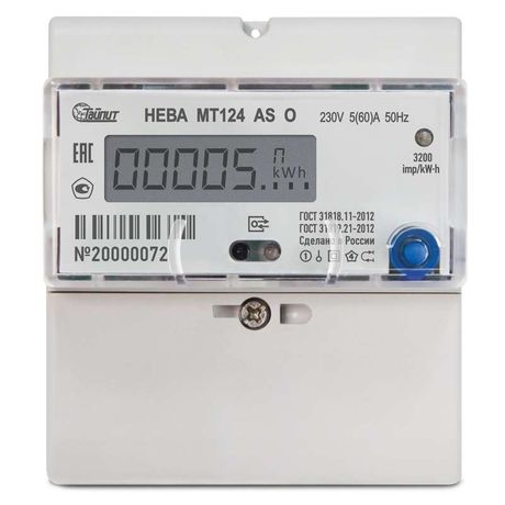 Счетчик НЕВА МТ 124 AS O 1ф 5-60А многотариф. Екат. вр. ТАЙПИТ 6120474