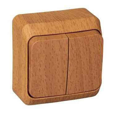 Выключатель 2-кл. ОП Этюд Дача 10А IP20 с подсветкой бук SE BA10-006T APC