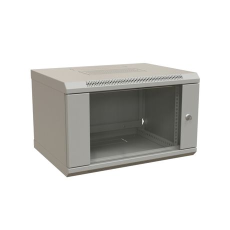 Шкаф настенный 19-дюймовый 19'''' 6U 367x600х600мм стеклянная дверь с перфорацией ручка замком серый RAL 7035 WRline '''' - 520994