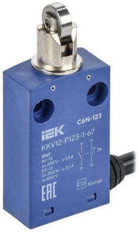 Выключатель концевой C6N-123 вертикальный толкатель с нажимным роликом IP67 IEK - KKV12-P123-1-67