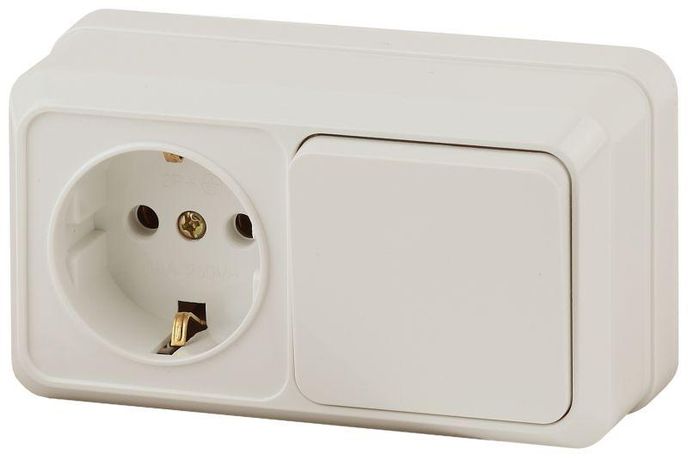 Блок розетка с выключателем Intro Quadro 2-701-02 горизонтальный 10(16)А-250В, IP20, ОУ, слоновая кость | Б0053866 ЭРА
