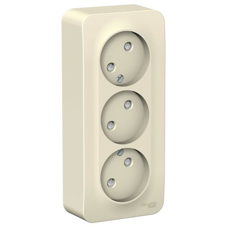 Розетка BLANCA наружная трехпостовая, без заземления, со шторками, с изолирующей пластиной, 16А, 250В, молочный - BLNRA001312 APC