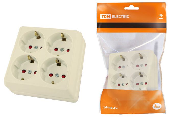 Розетка четырехместная 2П+3 открытой установки IP20 16A с защитными шторками сл.кость "Ладога" | SQ1801-0223 TDM