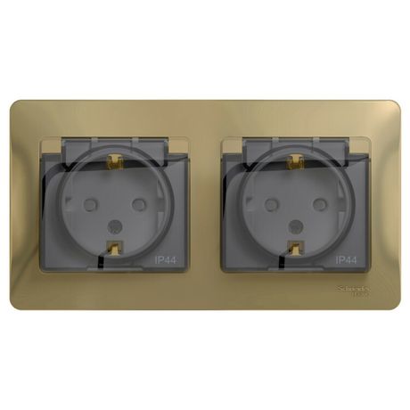 Розетка 2-м СП 2мод. Glossa 16А IP44 с заземл. защ. шторки в сборе титан SE GSL000447 APC