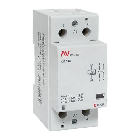 Контактор модульный КМ 63А 2NО 230VAC (2 мод.) AVERES | km-av-2-63-20-230V EKF
