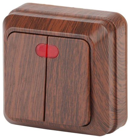 Выключатель двухклавишный наружный (открытой установки) с подсветкой венге 10А 250В Intro Quadro 2-105-10 - Б0053770 ЭРА