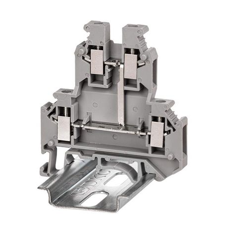 Клемма двухуровневая , винтовой зажим, 4 точки подключения, кв.мм, серая - KRUK-5-PV ДКС