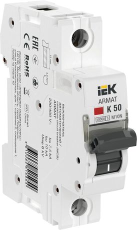 Выключатель автоматический однополюсный M10N 1P K 50А 10кА ARMAT | AR-M10N-1-K050 IEK