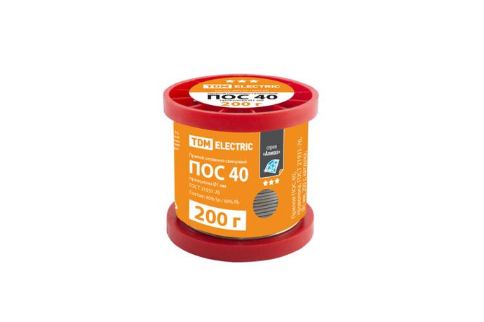 Припой ПОС 40, проволока, ГОСТ 21931-76, 1 мм, 200 г, катушка, серия "Алмаз" | SQ1025-0321 TDM