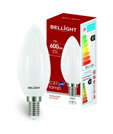 Лампа светодиодная LED 7Вт 4000K 600Лм E14 Свеча Bellight - 88297882