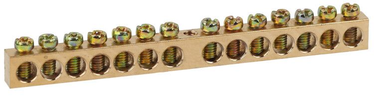 Шина NO-122-17 PEN земля-ноль 6х9мм 14/1 латунная с креплениями по центру | Б0047231 ЭРА