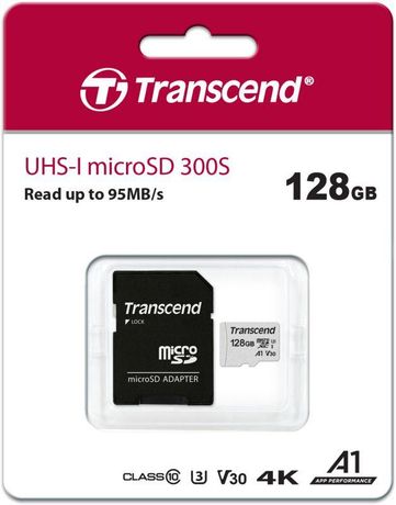 Карта памяти TS128GUSD300S-A 128GB microSDXC Class 10 UHS-I U1 R95 W45MB/s with SD adapter Transcend 1000501830