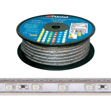 Лента светодиодная ULS-2835-60LED/m-10mm-IP67-220V-8W/m-50M-BLUE 60LED/м син. 8Вт/м IP67 220В 10мм гибкая герметичная (уп.50м) Uniel UL-00000859