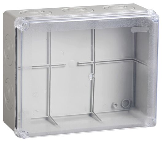 Коробка распределительная КМ41278 для о/п 240х195х165 мм IP55 (RAL7035, прозр. кр., кабельные вводы 5 шт) | UKO10-240-195-165-K51-55 IEK