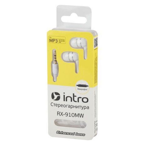 Вкладыши-гарнитура RX-910MW бел. Intro Б0023841 ЭРА