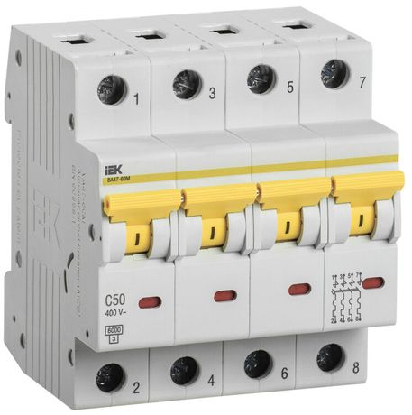 Выключатель автоматический четырехполюсный ВА47-60M 4Р 50А 6кА С KARAT | MVA31-4-050-C IEK