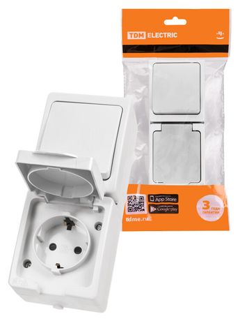 Блок (вертикальный) выключатель 1-кл. + розетка 2П+З с з/ш БКВР IP54 белый "Вуокса" | SQ1803-1011 TDM