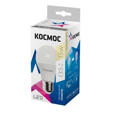 Лампа светодиодная LED A60 15Вт грушевидная 220В E27 3000К Космос Lksm_LED15wA60E2730