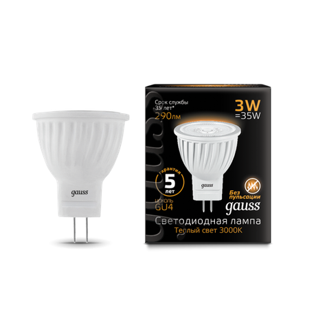Лампа светодиодная LED 3 Вт 290 лм 3000К AC150-265В GU4 софит MR11 теплая Black Gauss - 132517103