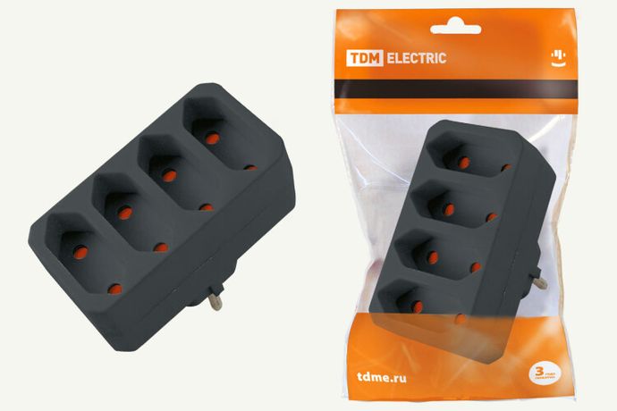 Блок на 4 гнезда 2П 2,5 А 250 B под плоскую вилку черный | SQ1806-0303 TDM