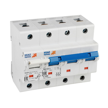 Выключатель автоматический модульный 3п C 125А 10кА OptiDin BM125-3C125-НР-8ln-УХЛ3 с независимым расцепителем КЭАЗ 336379