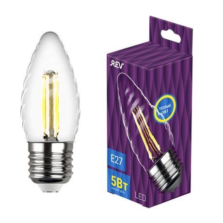Лампа светодиодная LED TC37 E27 5Вт 480лм 2700К PREMIUM (FILAMENT) филамент теплый свет свеча витая REV 32426 3