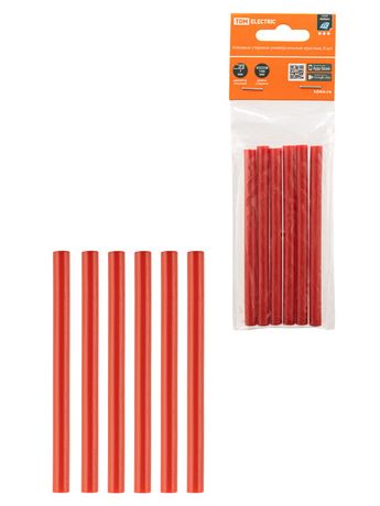 Клеевые стержни универсальные красные, 7 мм x 100 мм, 6 шт, "Алмаз" | SQ1024-0504 TDM