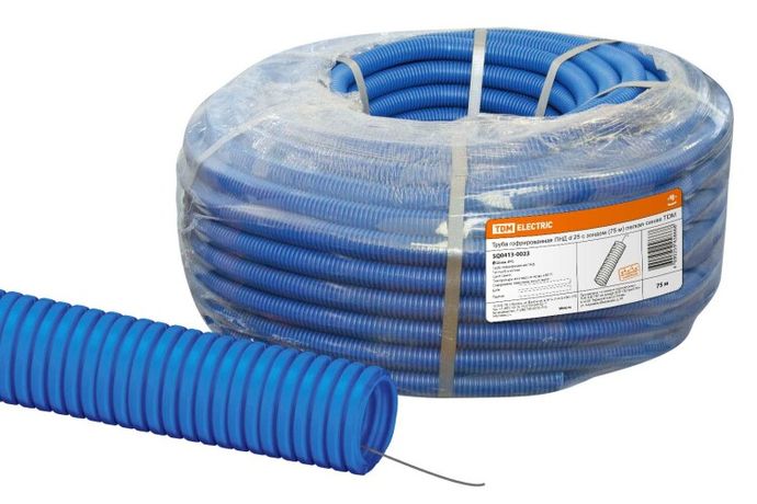 Труба гофрированная ПНД d 25 с зондом (75 м) легкая синяя | SQ0413-0023 TDM