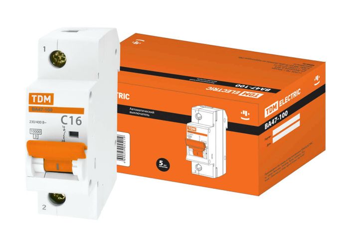 Выключатель автоматический ВА47-100 однополюсной 16А 10кА характеристика С - SQ0207-0046 TDM