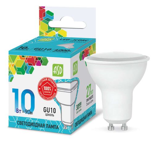 Лампа светодиодная LED-JCDRC-standard 10Вт 4000К нейтр. бел. GU10 900лм 230В ASD 4690612015903