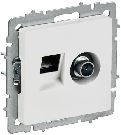 Розетка 2-м BRITE РТВ/РК12-БрАБ TV+RJ45 кат.5E механизм арктич. бел. IEK BR-AK20-1-K91