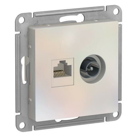 Розетка компьютерная + телевизионная 2-м AtlasDesign RJ45 кат.5E TV механизм жемчуж. SE ATN000489 APC