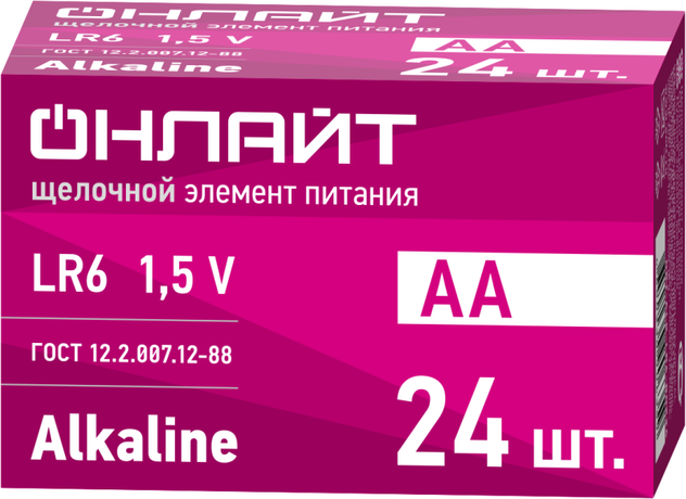 Элемент питания алкалиновый 90 635 OBT-ALK-LR6-BOX24 (бокс 24шт) ОНЛАЙТ 90635 Navigator