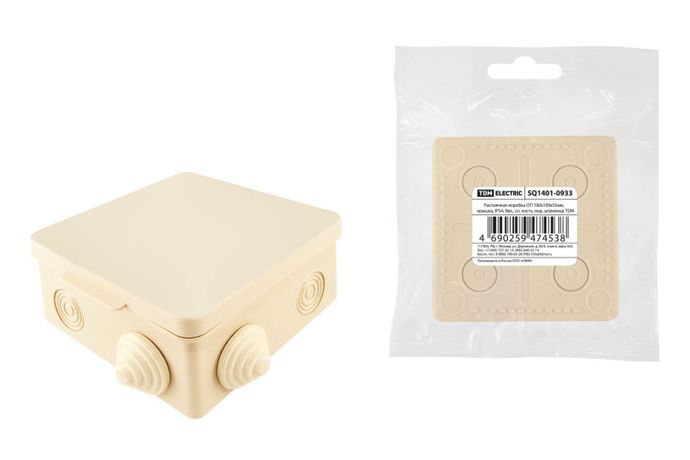 Коробка распределительная о/п 100х100х55мм, крышка, IP54, 8вх., сл. кость, инд. штрихкод | SQ1401-0933 TDM