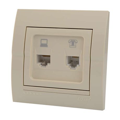 Розетка компьютерная + телефонная 2-м СП Deriy RJ45 RJ11 IP20 крем. LEZARD 702-0303-143