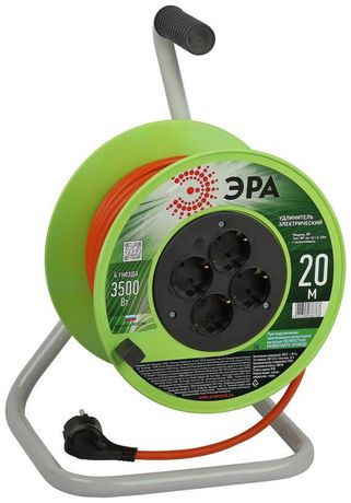 Удлинитель силовой RP-4e-3x1.5-20m на пластиковой катушке c заземлением 4 розетки 20м ПВС 3х1,5мм2 | Б0056101 ЭРА