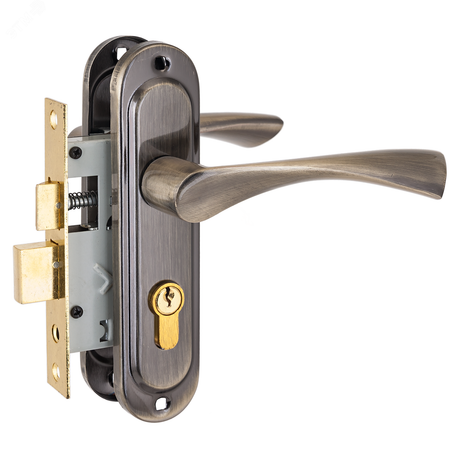 Замок врезной с ручками для деревянных дверей, СТАНДАРТ 103/50 AB старая бронза - 4843 ПТК