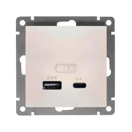 Розетка 2-м USB СП Афина тип А+С 5В 1х2.4А 2х4А механизм жемчуж. Universal А0059-OBr Союз