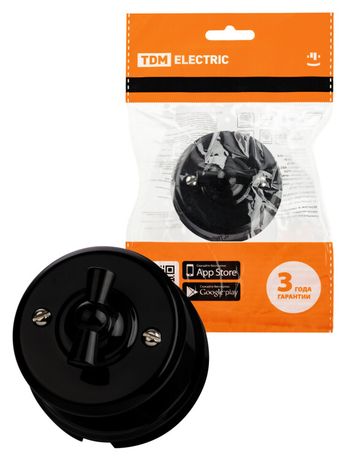 Выключатель поворотный проходной с ручкой (бантик) 10А черный «Виви» | SQ1820-1205 TDM