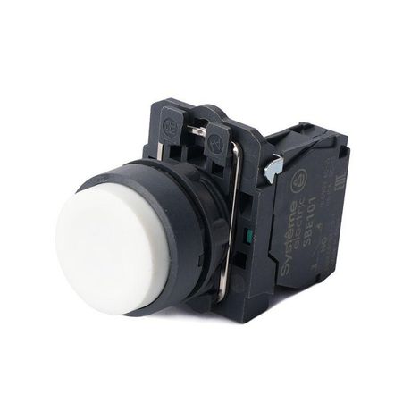 Кнопка модульная SB5 в сборе 22мм выступающая с возвратом пластик 1НО бел. SE SB5AL11 APC