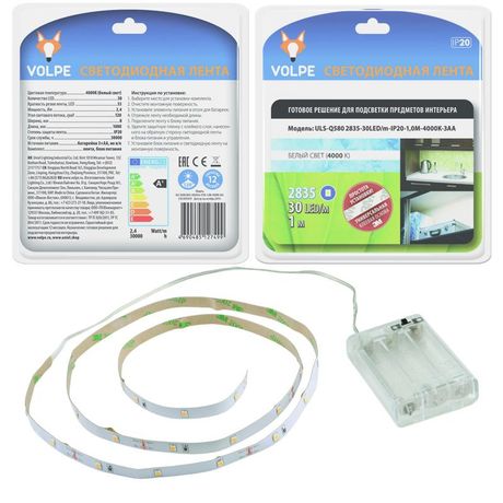 Комплект светодиодная лента 1м IP20 нейтр белый свет 4000К на батарейках ULS-Q580 2835-30LED/m-IP20-1,0M-4000K-3AA, эп не в комплекте | UL-00006535 Uniel