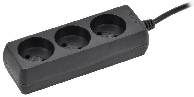 Удлинитель У3 3 места без заземления 3м 2х0,75мм2 10А 250В черный - WYP10-06-03-03-K02 IEK