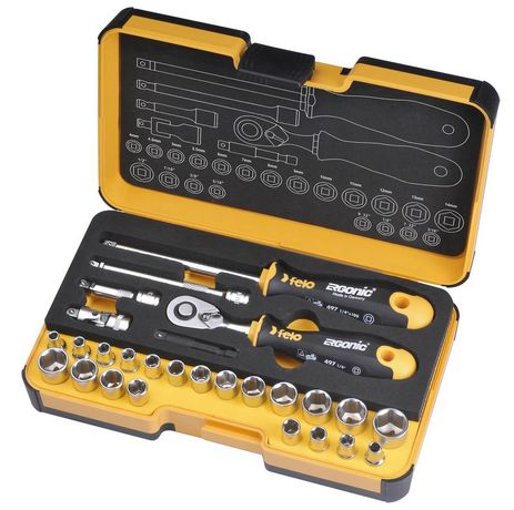 Набор головок с трещоткой и отверткой 1/4" ERGONIC в кейсе, 27 шт | 05782706 Felo