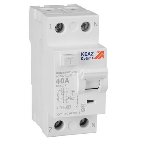 Выключатель дифференциального тока (УЗО) без защиты от сверхтоков 2П 40А 30мА A 4,5кА OptiDin DM63-2240-A-4,5-УХЛ4 - 343913 КЭАЗ