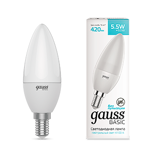 Лампа светодиодная Basic Свеча 5.5W 410lm 4000K E14 LED 1/10/100 | 1033126 Gauss