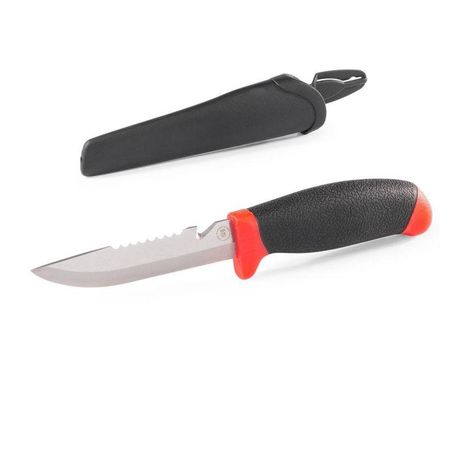 Нож универсальный KF-02 серия ПРАКТИК с фиксированным лезвием из нержавеющей стали, серейторной заточкой и стропорезом на обухе - 104519 КВТ