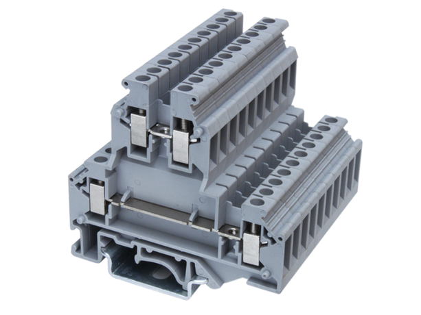 Клемма двухуровневая , винтовой зажим, 4 точки подключения, кв.мм, серая - KRUKB-5 ДКС